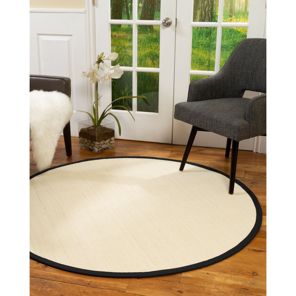 Natural Area Rugs Deco Custom Sisal Rug, 8', Round Black Border