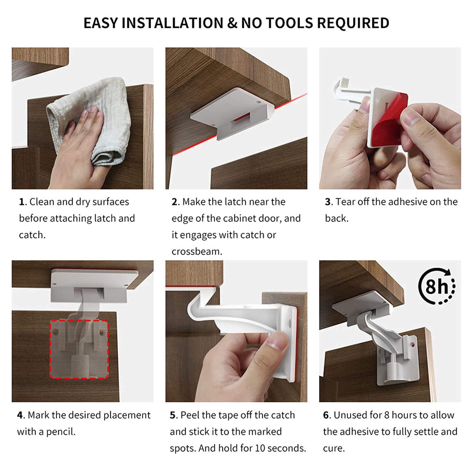 Cupboard Locks for Children - Child Safety Locks,Baby Proofing Drawer Kit Latches - No Drilling - Non Magnetic Child Proof Kitchen Cabinet Lock for Babies - Childproof - 10 Pack