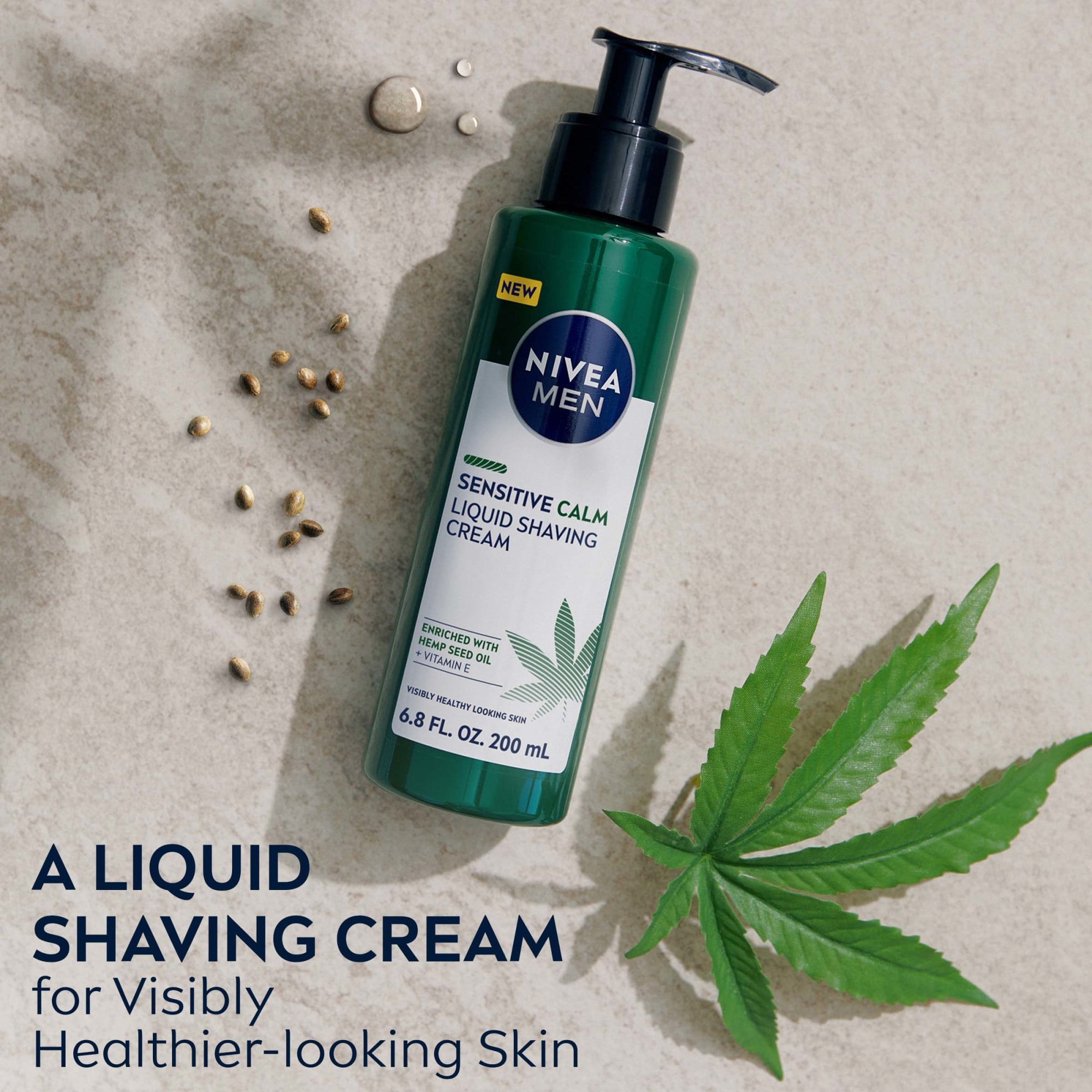 NIVEA MEN Sensitive Calm Liquid Shaving Cream, Hemp Seed Oil and Vitamin E, 6.8 fl oz Pump