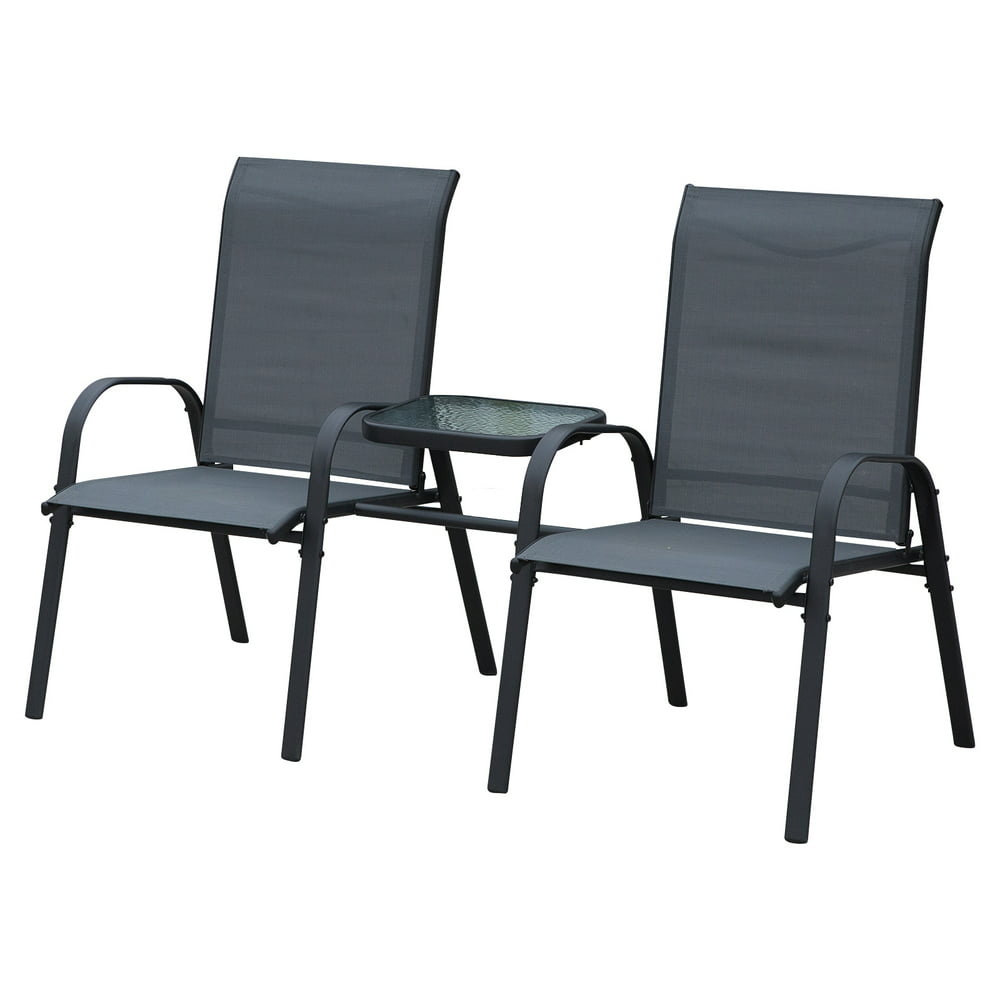 Outsunny Outdoor Garden Double Patio Chair Set with an Attached Middle