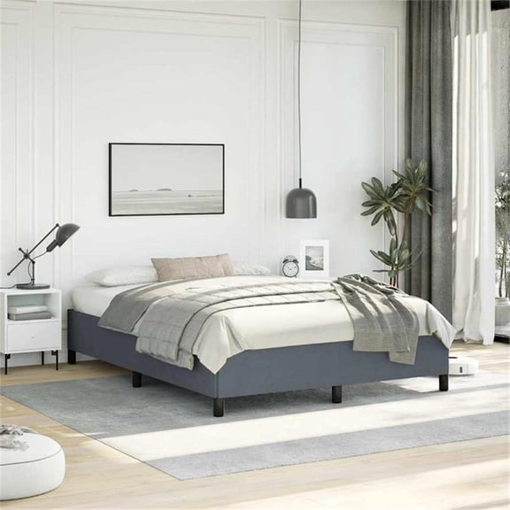 Bowery Hill Contemporary Velvet Full Bed Frame in Dark Gray Fabric
