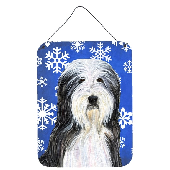 Bearded Collie Winter Snowflakes Holiday Wall or Door Hanging Prints