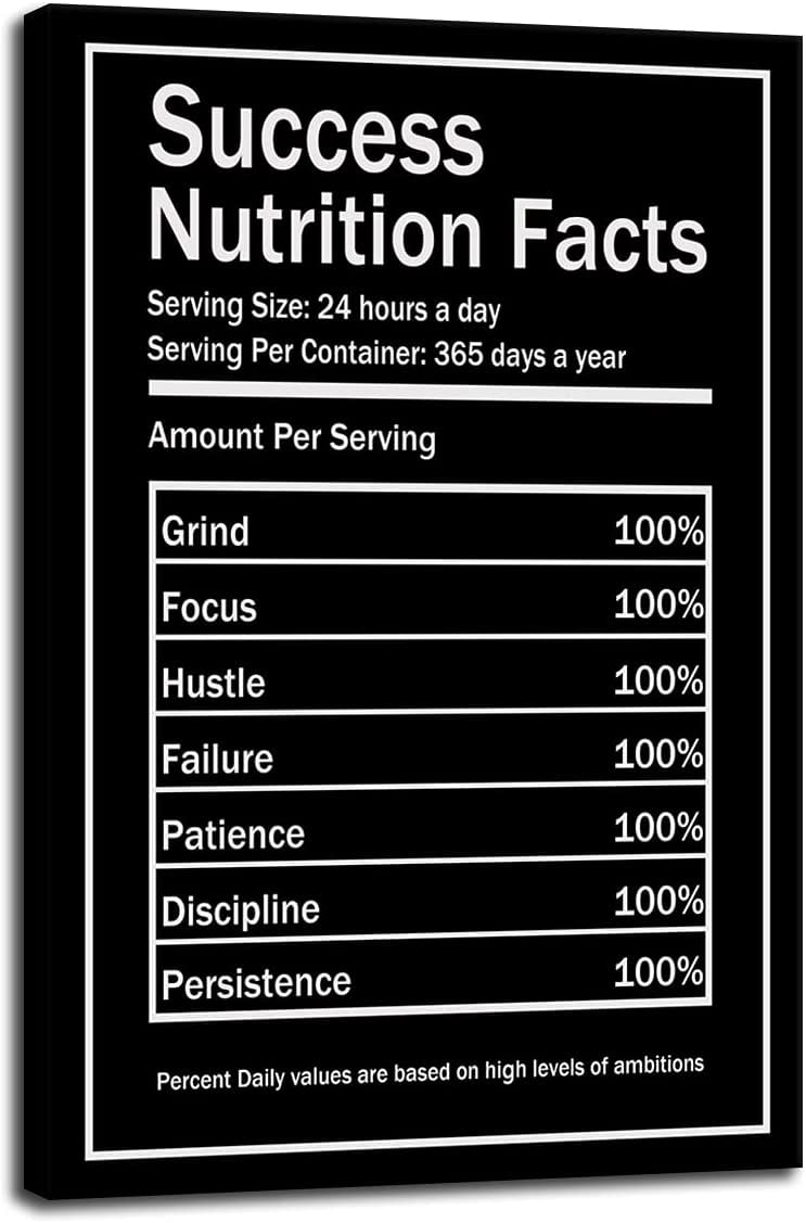 Success Nutrition Facts Motivational Canvas Wall Art Inspirational Quotes  from Entrepreneurs Inspiring Posters Picture Frame Wooden Artwork Home Home  Office Decoration Ready to Hang12x18