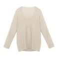 thumbnail image 5 of UJNDER Deep V Neck Waffle Long Sleeve Knit Sweater Loose Fit for Women Casual Pullover Top Beige S, 5 of 5