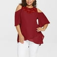 thumbnail image 6 of Babysbule Women's Tops Plus Size Women O-Neck Cold Shoulder Solid Lace Short Sleeve Zipper Tops Blouse, 6 of 8