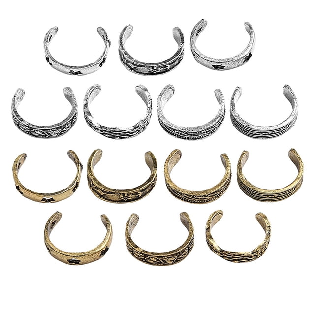 BRIGHTFUFU 14 anillos para los dedos del pie, pequeños y divertidos de metal, para mujer (dorados y plateados).