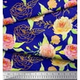thumbnail image 2 of Soimoi Blue Silk Fabric Leaves & Begonia Floral Printed Fabric 1 Yard 42 Inch Wide, 2 of 3
