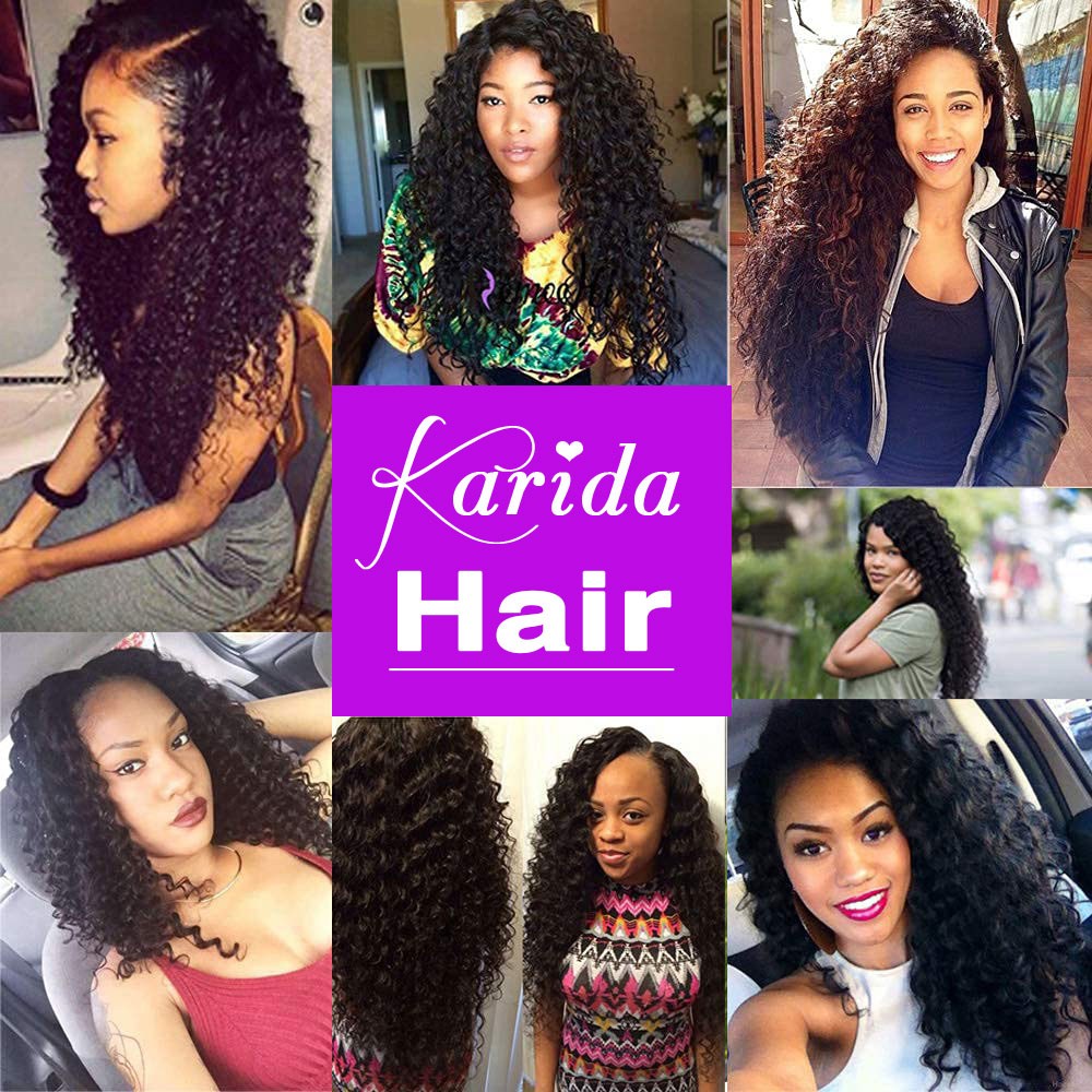 Brazilian Deep Wave Human Hair Bundles with Frontal Free Part 13x4 Ear To Ear with Baby Hair 100% Unprocessed Virgin Brazilian Human Hair( 16"18"20"with 14" Frontal)