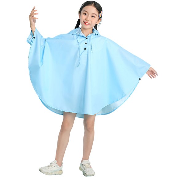 Kids Boys Girls Student'S Solid Color Outdoor Hooded Poncho Raincoat With School Bag Children'S Clothing Girls Rain Wear Sky Blue S/1 Y—3 Y