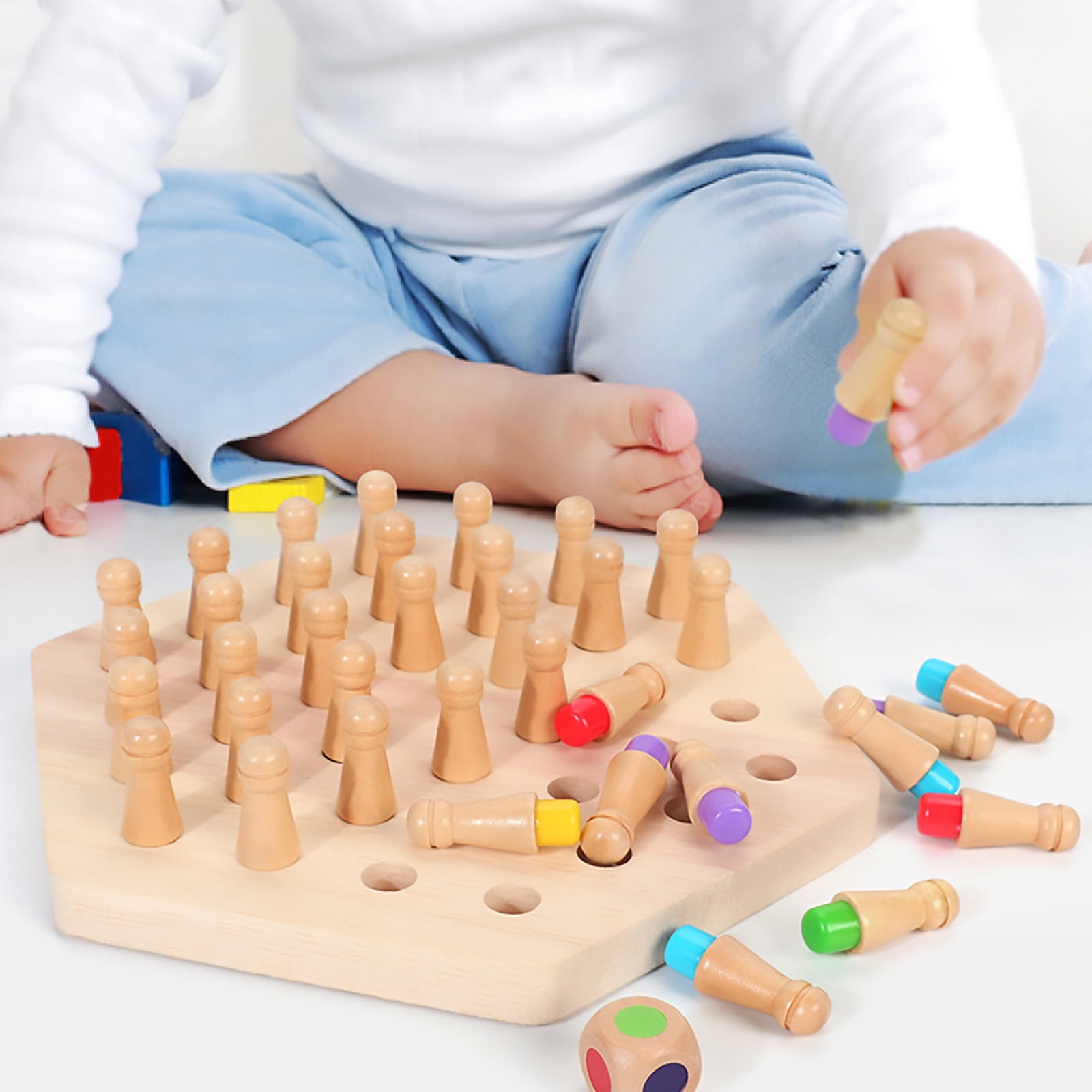Jeu Mémoire Montessori Bois - Échecs Couleurs Enfant/Personnes Âgées - Jouet Éducatif Famille