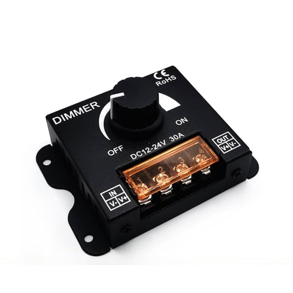 Becikitc Adjustable DC 12V–24V 30A LED Dimmer Switch, Voltage Regulator Controller for Light Strip and Power Supply