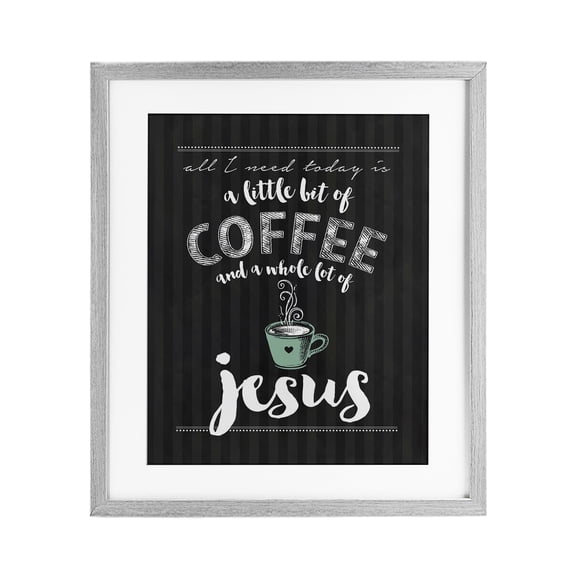 Little Coffee & Whole Lot Of Jesus Gray Framed Print Under Glass, design by Lettered and Lined