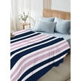 thumbnail image 4 of Navy Blue Pink Striped California King Size Flat Sheet, Wrinkleproof & Fadeproof Cooling Flat Bed Sheet Only, Modern Minimalist Ombre Lines Breathable Soft Bedding Top Sheets 108 x 98 Inches, 4 of 8