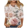 thumbnail image 2 of Nrmvnmi Womens 3/4 Length Sleeve Cotton Tops Casual Floral Print Round Neck Tie Dye Summer Tops Loose Fit Elastic and Lightweight Blouse For Women, 2 of 5