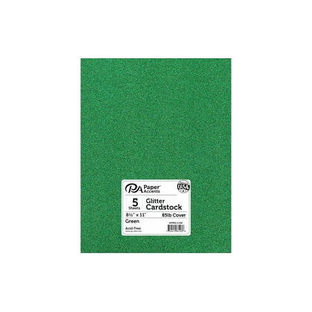UPC: 0740512831036 | Paper Accents Glitter Cardstock 8.5 x 11  85lb Green 5pc