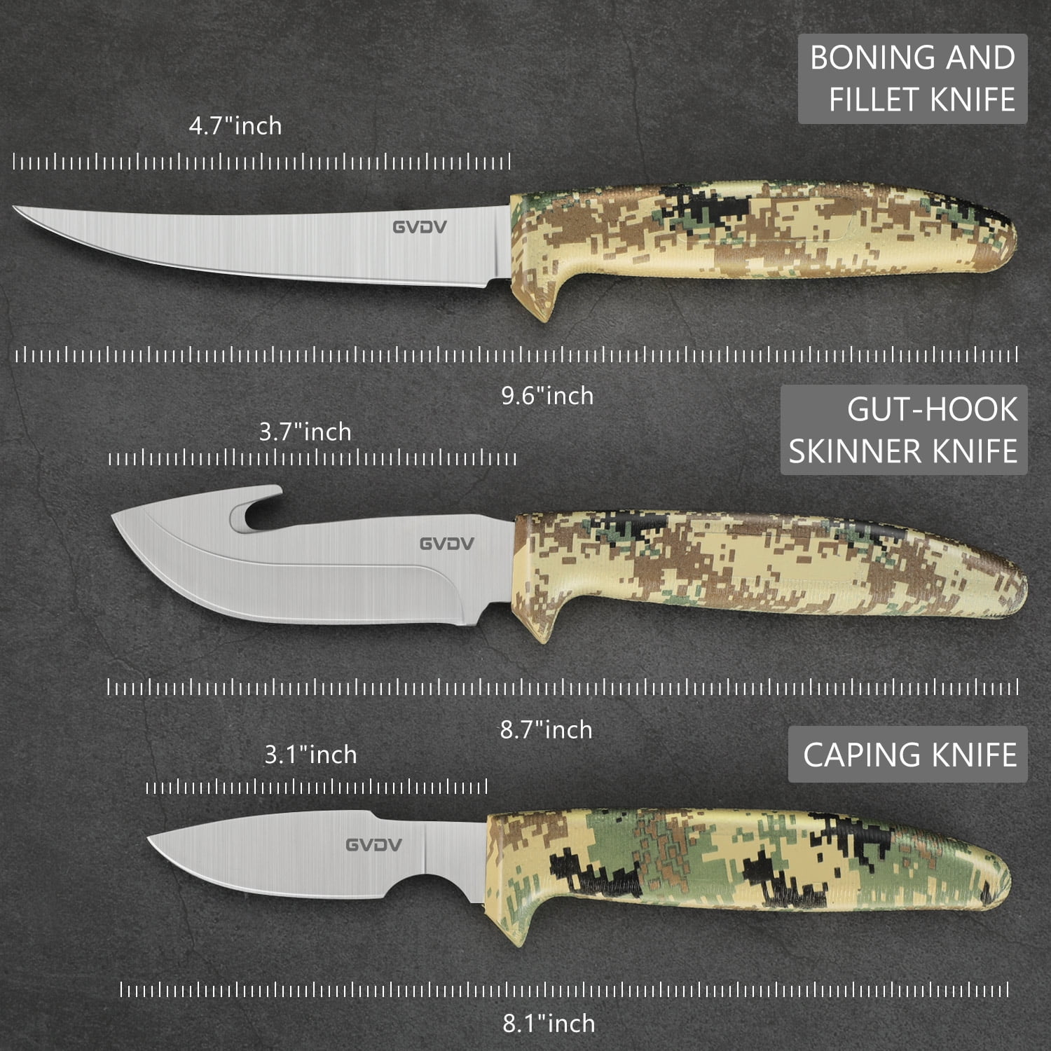 GVDV Hunting Knife Set, Field Dressing Gear Accessories Set for Hunting, Fishing, Camping, 6 Pieces