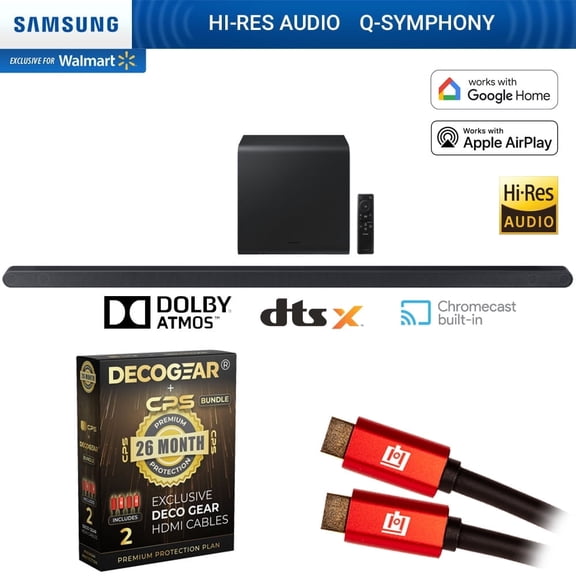 Samsung HW-S800D Ultra-slim 3.1.2ch Wireless Dolby ATMOS Soundbar w/Q-Symphony 2024 Bundle with Deco Gear 4K HDMI 2.0 Cable x2 & CPS Exclusive 26 Month Protection Pack Bundle (BEACH-CPS-261000)