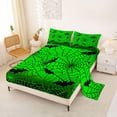 thumbnail image 2 of Feelyou Spooky Spider Web Queen Sheets, Halloween Bat Queen Sheet Sets, Green Black, 4pcs, 1 Flat Sheet, 1 Fitted Sheet and 2 Pillowcases, 2 of 5