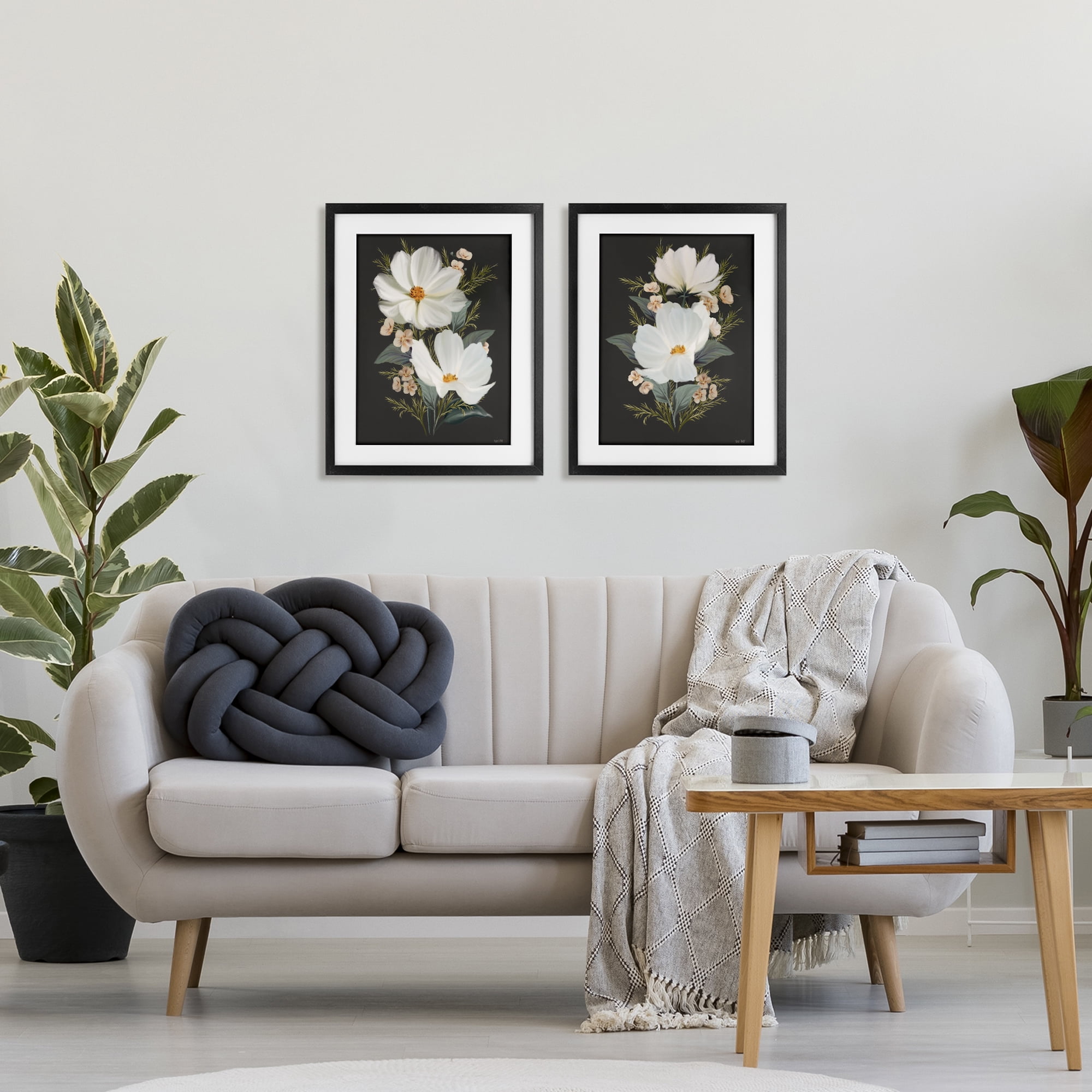 Stupell Industries Vintage Lace Cosmos 2 Piece Black Framed Print Under Glass Set, design by House Fenway