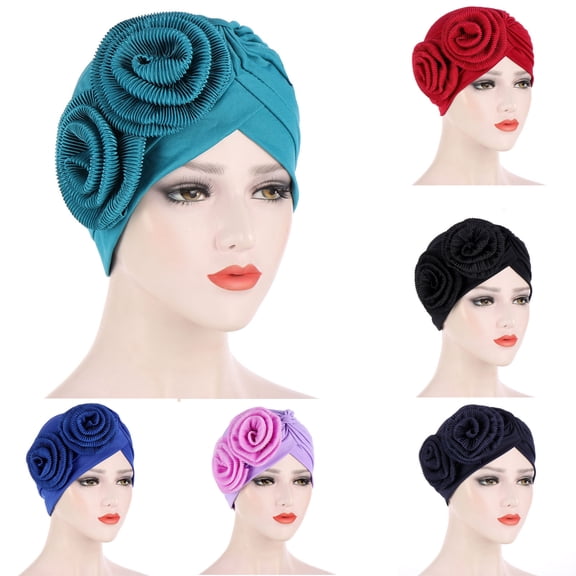 Black Twisted Head Wraps Polyester Thread African Head Wraps for Black Women Chemo Cancer Cap Braid Hair Cover One Size
