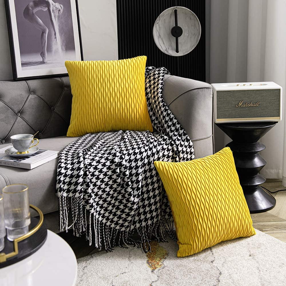 Mustard Yellow Couch Pillow Covers 2 Pack 18x18 Inch Original Striped Velvet Square Throw Pillow Cases for Farmhouse Home Decor Walmart