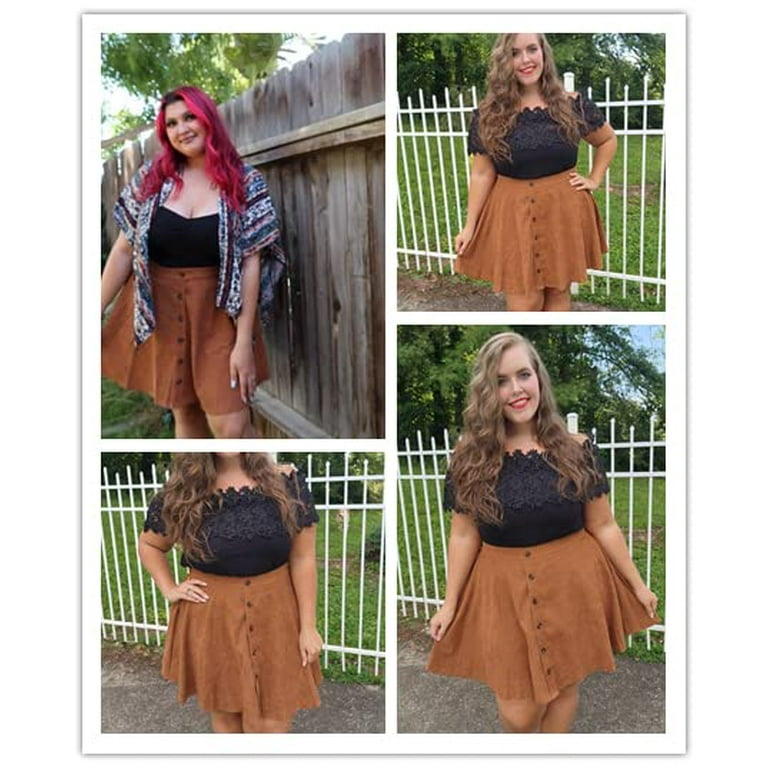TIYOMI Plus Size Skirts Brown Stretchy Buttons Hidden Zipper TIYOMI Plus Size Skirts Brown Stretchy Buttons Hidden Zipper
