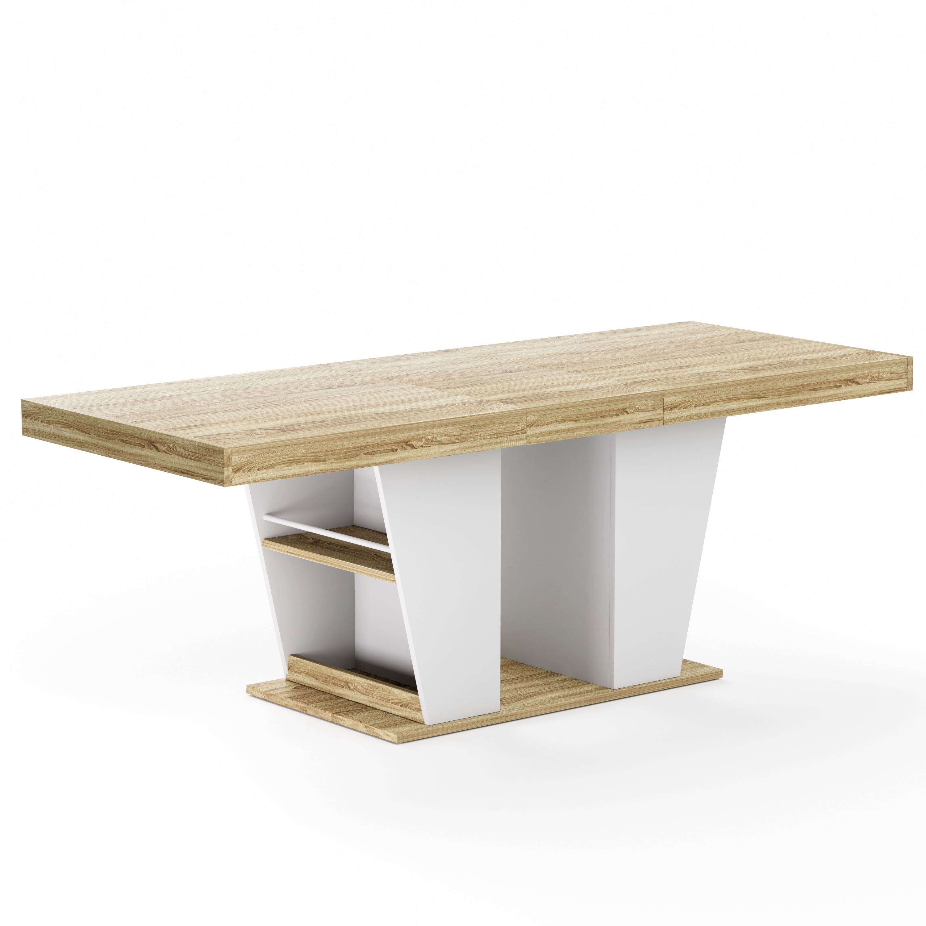 Aukfa 63"-78.7" Extendable Dining Table for 8-10 with Storage, Natural/White