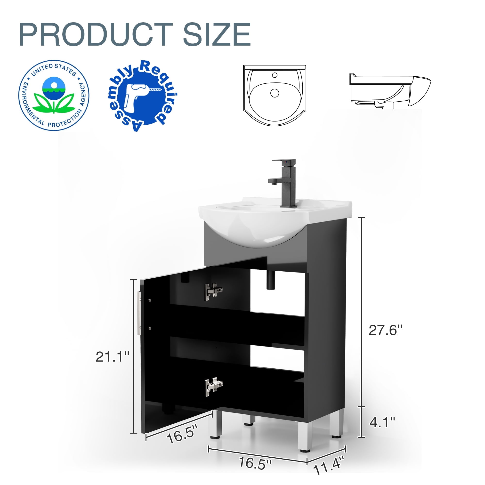 Eclife 18" Freestanding Single Bathroom Vanity with Euro Ceramic Sink and Faucet