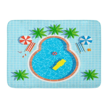 Hardware Store Palm Beach Gardens GODPOK Summer Blue Beach Swimming Pool Top View with Umbrellas Palm Trees Loungers Air Mattress Above Water Rug Doormat Bath Mat 23.6x15.7 inch ()