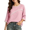 thumbnail image 3 of Jinhomg Ladies 3/4 Sleeve Blouses Cotton Blend Tops with Frayed Edge Lightweight Business Casual Summer Outfits for Women 2026 Pink,M, 3 of 9