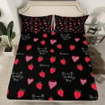 thumbnail image 2 of Feelyou Teens Cartoon Strawberry Queen Sheet Sets, Black Red Flat Sheet, Romantic Princess Style Queen Fitted Sheet, Luxury Bedroom Decor, 4 Pieces, 2 of 7