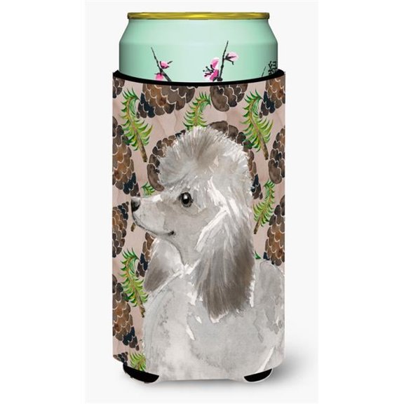 Grey Standard Poodle Pine Cones Tall Boy Beverage Insulator Hugger