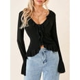 thumbnail image 5 of Caoirhny Women Long Sleeve Crop Tops Button Front Ruffle Cardigan Fitted Shirt for Club Streetwear Aesthetic Clothes, 5 of 9