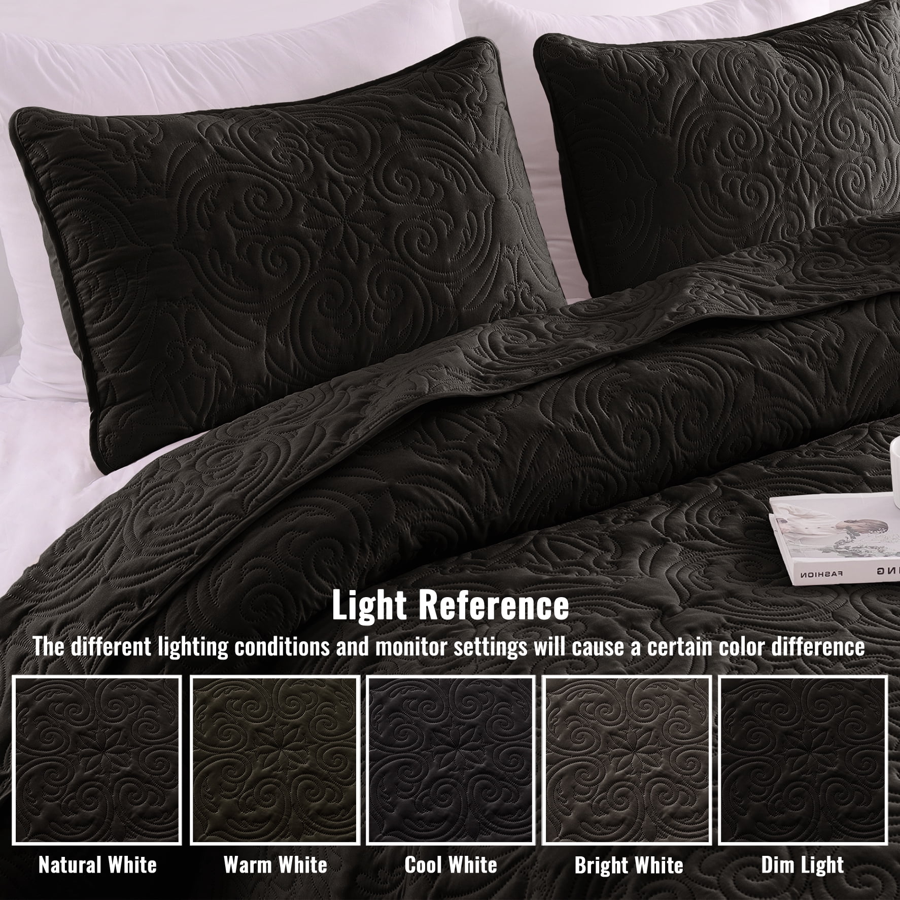 Exclusivo Mezcla Twin Quilt Bedding Set, Lightweight Vintage Twin XL Size Quilts with Pillow Sham, Soft Bedspreads Coverlets for All Seasons (88"x68", Black)