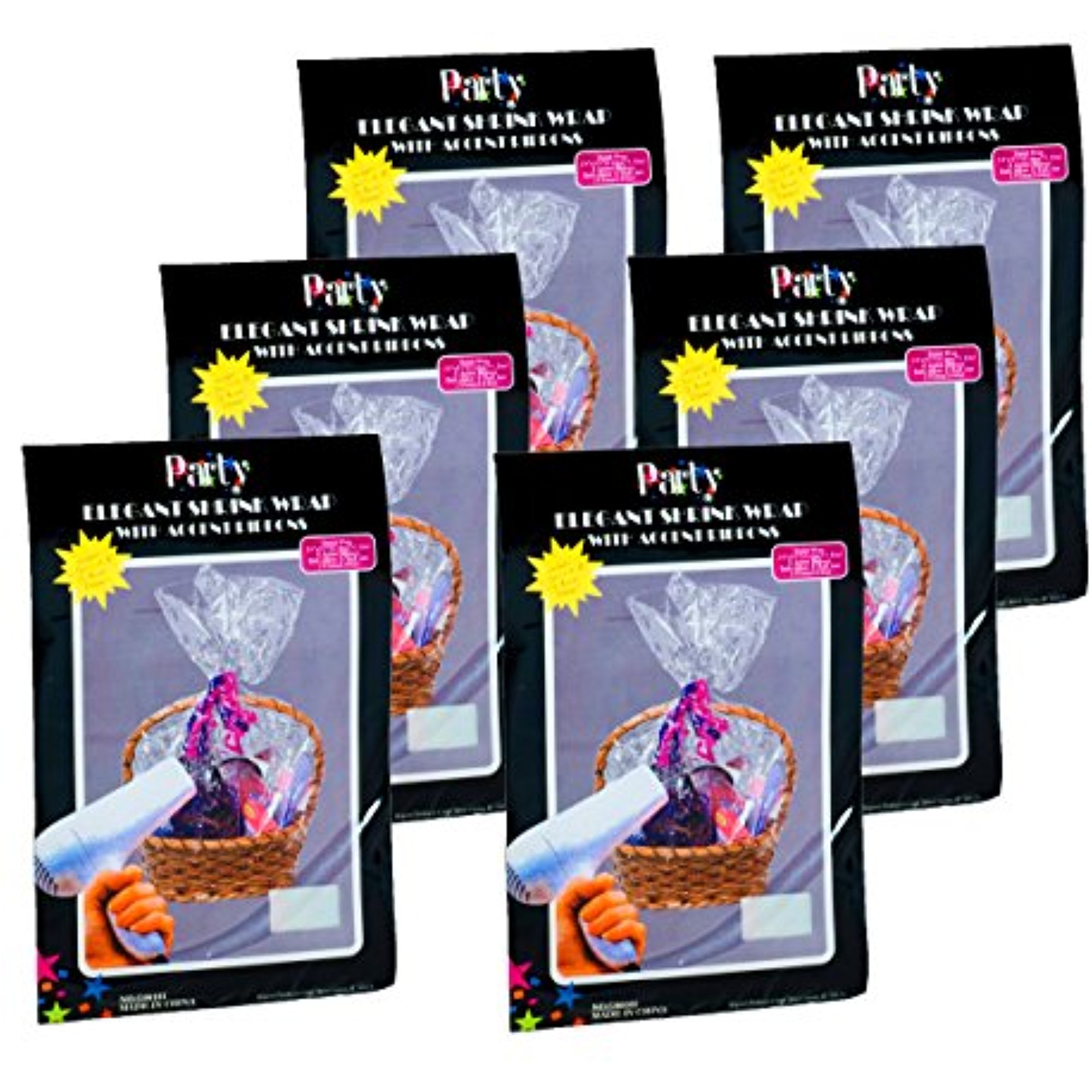 Set of (6) Elegant Shrink Wrap 24" X 30" (Clear) with 4 Accent Ribbons
