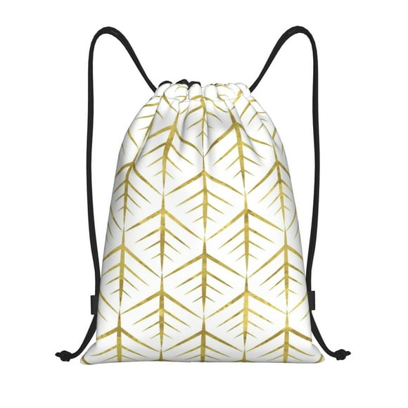 Fotbe White And Gold Geometry Bolsa Mochila con Cordón Estampada, Bolsa de Gimnasio Deportiva, Bolsa Cinch, Bolsa con Cordón para Hombres y Mujeres-Medium