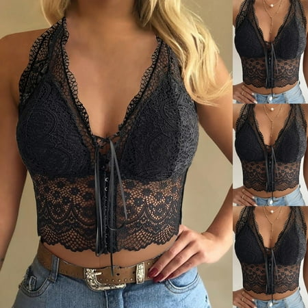 

Qcmgmg Sexy Lightly Bras for Women Strap Eyelash Wireless Bra Women s Lace Comfort Bralette L