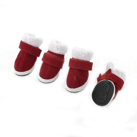 Unique Bargains 2 Pairs White Red Detachable Closure Xmas Boots Shoes XXS XS for Pet Dog