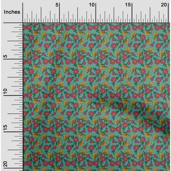 oneOone Silk Tabby Fabric Leaves & Floral Block Print Fabric By Yard 42 Inch Wide