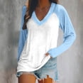 thumbnail image 2 of GigrtiJin Women's V Neck Shirts Casual Long Sleeve Patchwork Pullover Tops Ladies Loose Comfy Fashion Blouses, 2 of 4