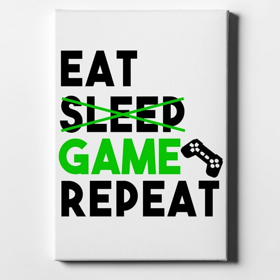 Eat Game Repeat - Video Games Gamer - 8" x 10" - Decorative Canvas Wall Art - White Edge - 5/8" Gallery Wrapped