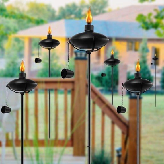 6 Pack Home Garden Torch, Outdoor Metal Torch Garden Décor,55-Inch Upgraded Citronella Torches with 3-Prong Grounded Stake, Metal Light Torches for Party  Pathway (More Stable)