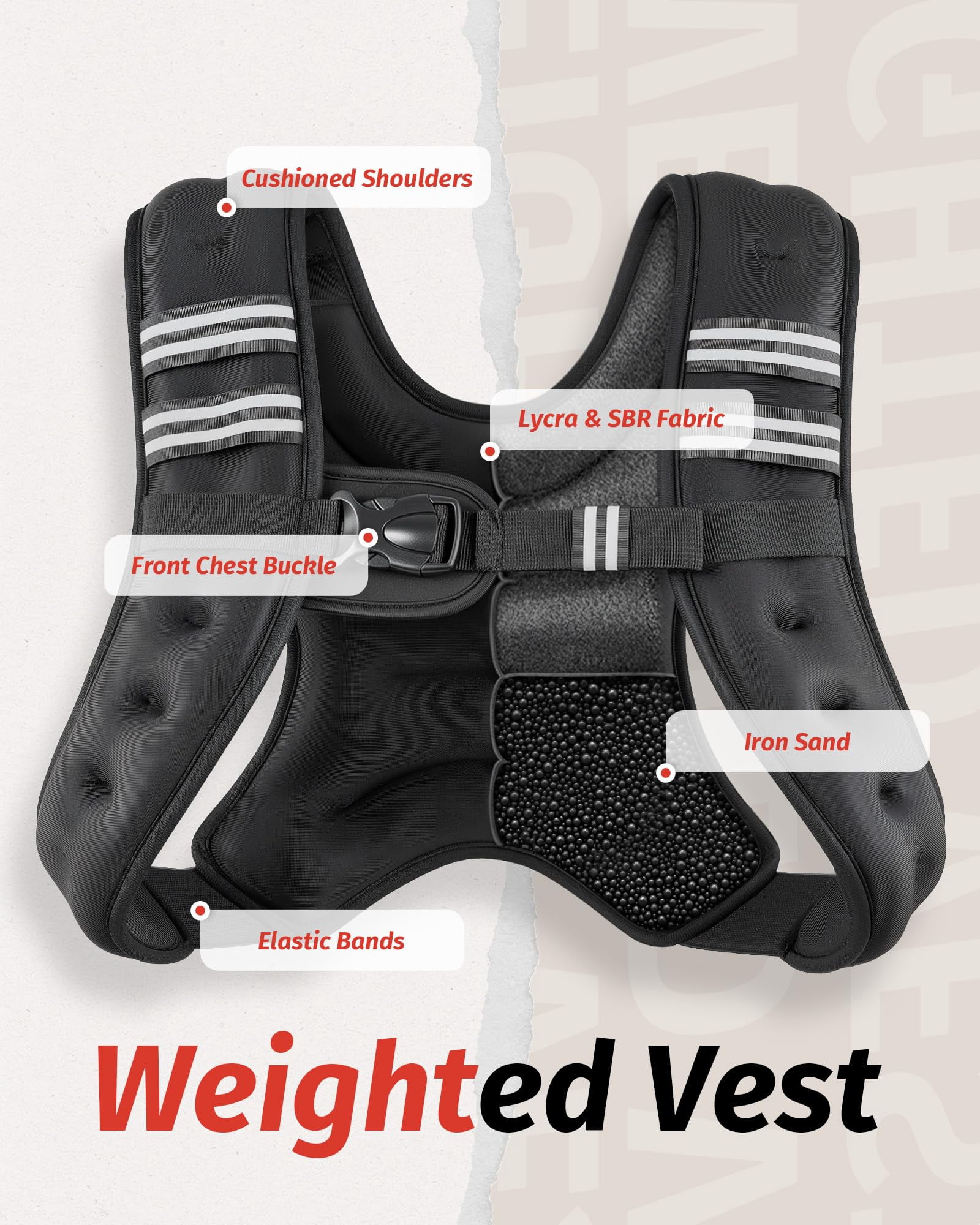 Weighted Vest 6-30lb with Reflective Stripe for Workout Running Fitness Strength Training
