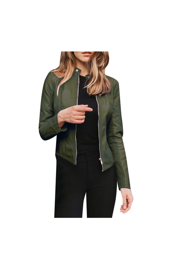 2024 Leather Blazer Jacket for Women,Women Faux Leather Jackets Moto Biker Open Front Coat Business Work Office Blazer with Pocket