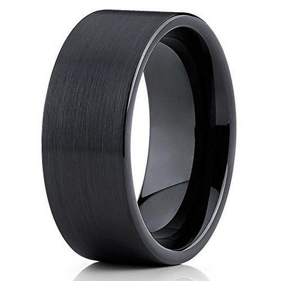 Silly Kings Jewelry 9mm Tungsten Wedding Band Black Tungsten Carbide Ring Brushed Ring Flat Men and Women Comfort Fit