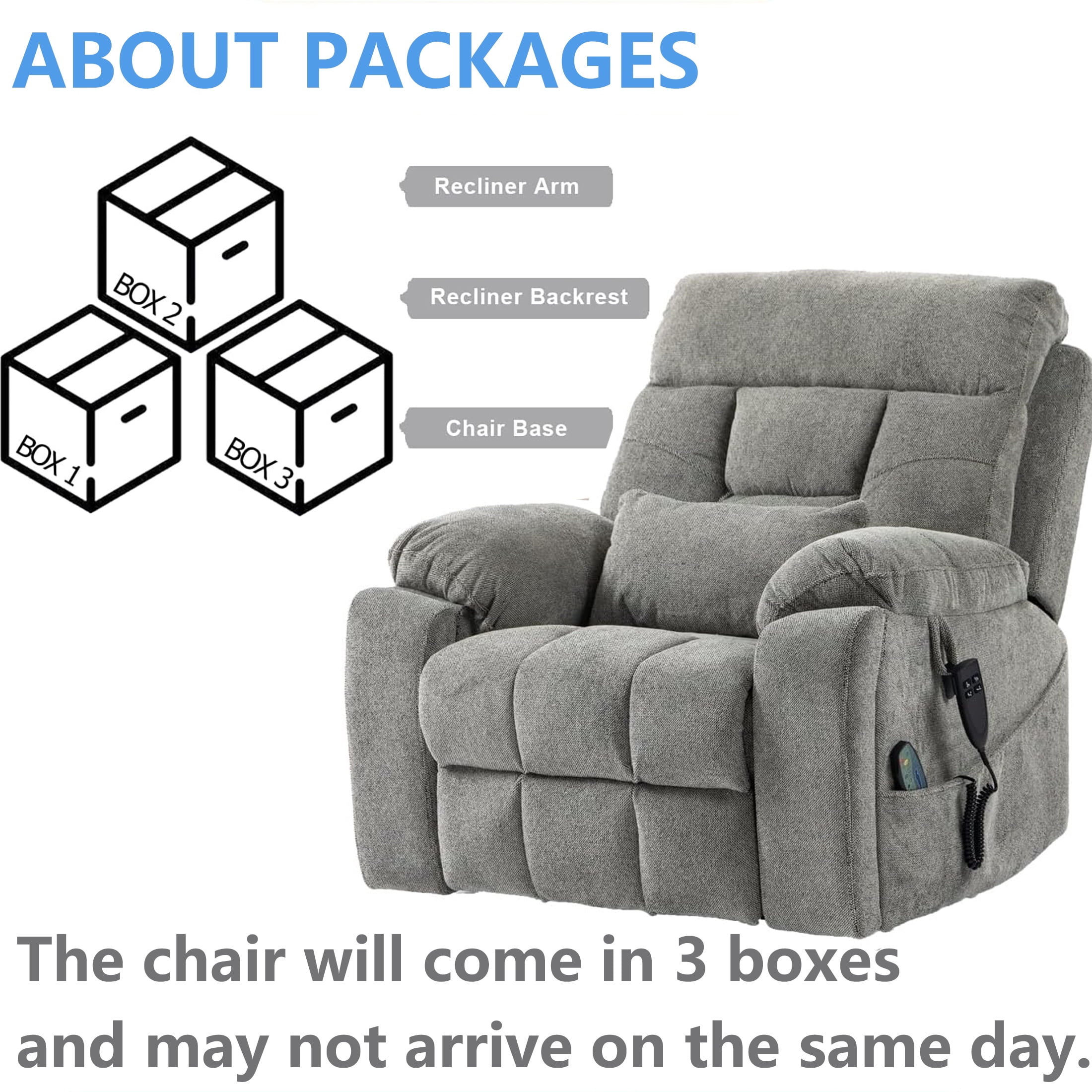 Oversized Power Lift Recliner Chair with Massage and Heat for Elderly, UHOMEPRO Large Wide Seat Recliners for Big and Tall, Safety Motion Reclining Mechanism with Hidden Cup Holder, Gray