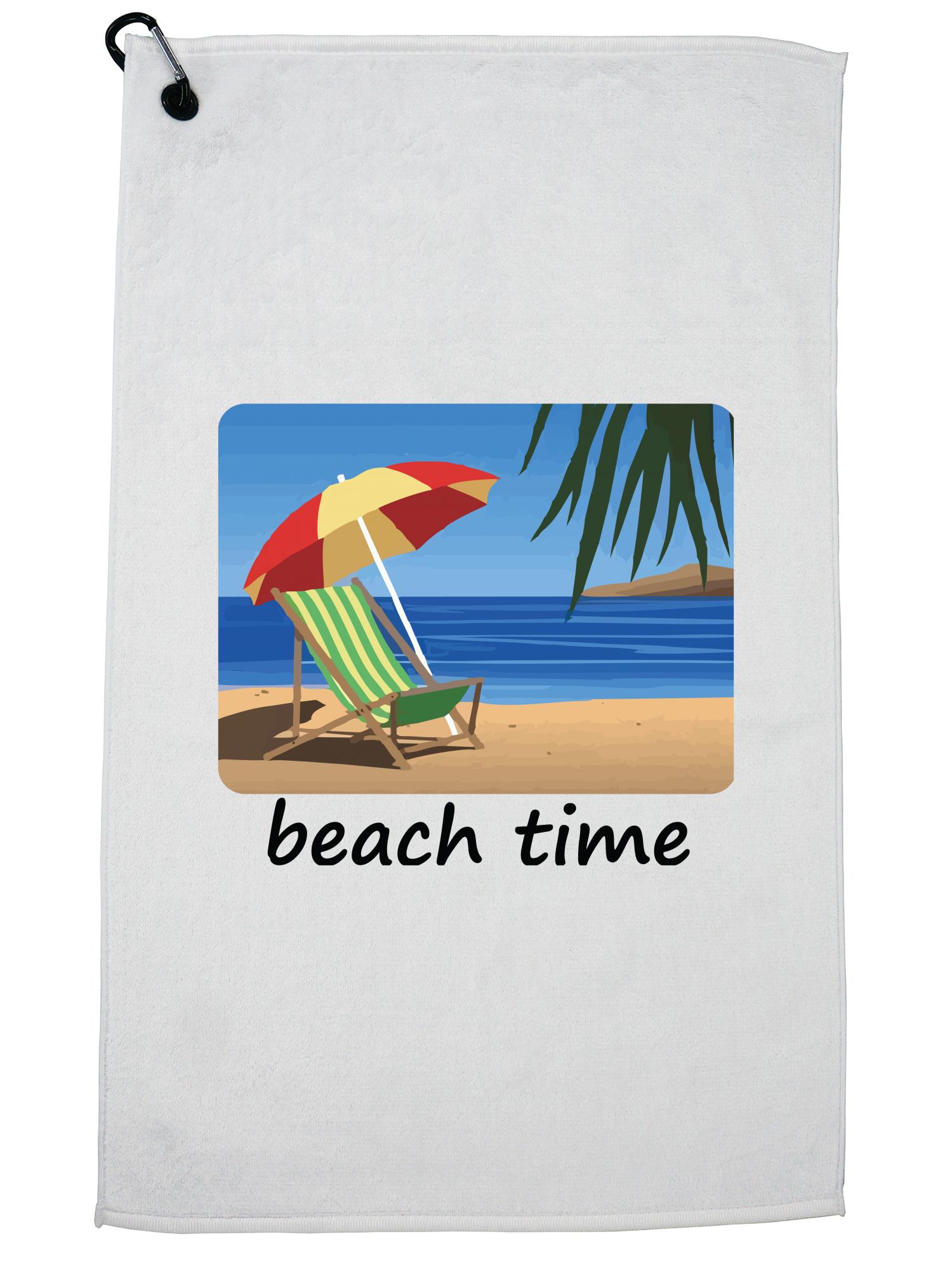 Beach Time - Chair In Sand Vacation Design Golf Towel with Carabiner Clip - image 1 of 5