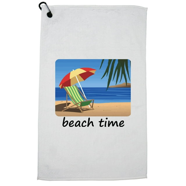 Beach Time - Chair In Sand Vacation Design Golf Towel with Carabiner Clip
