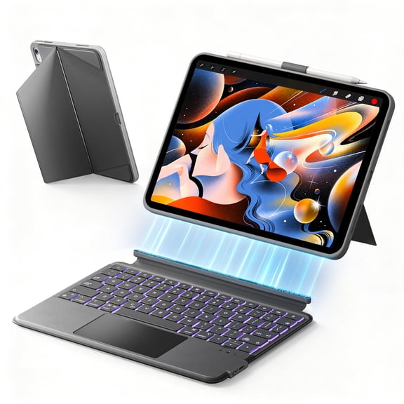 MoKo Keyboard Case for iPad (A16) 11th/10th Generation Case (2025/2022), Magnetic Detachable Cover with Pencil Holder, Large Precision Trackpad, Backlit Keys, Portrait & Landscape Modes, Dark Gray