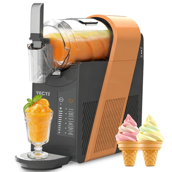 VECYS 6-in-1 Slushie Machine & Frozen Drink Maker, 10 Level Texture Control, BPA-Free, 50.7 fl oz, Orange